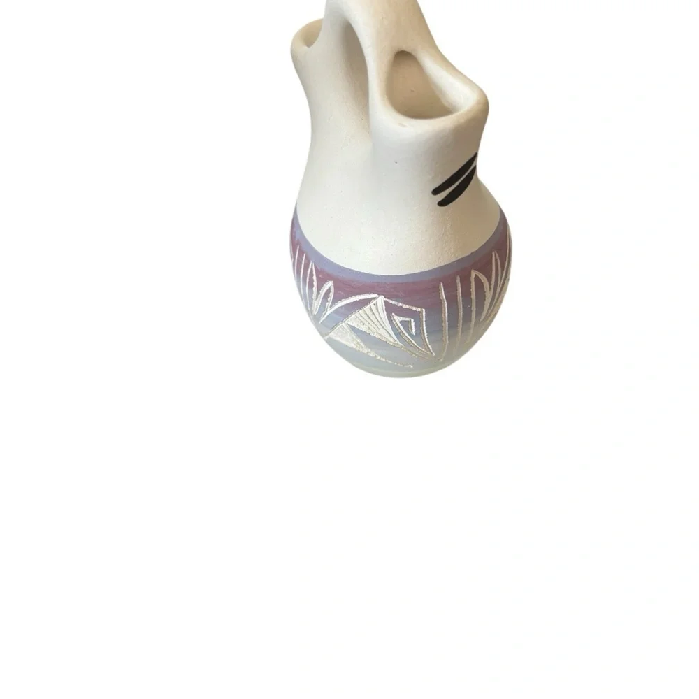 VTG Native American Pottery Signed Miniature Navajo Wedding Bud Vase Pitcher 4”